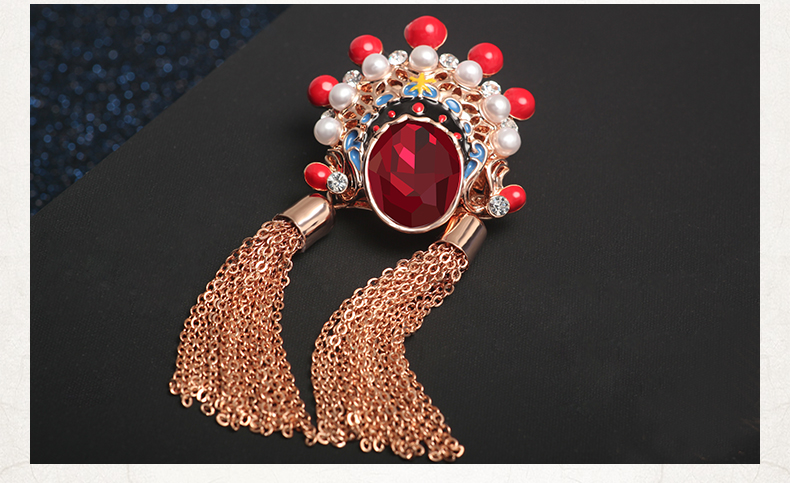 家佳樂文學刀馬旦流蘇紅水晶百搭個性民族風胸針