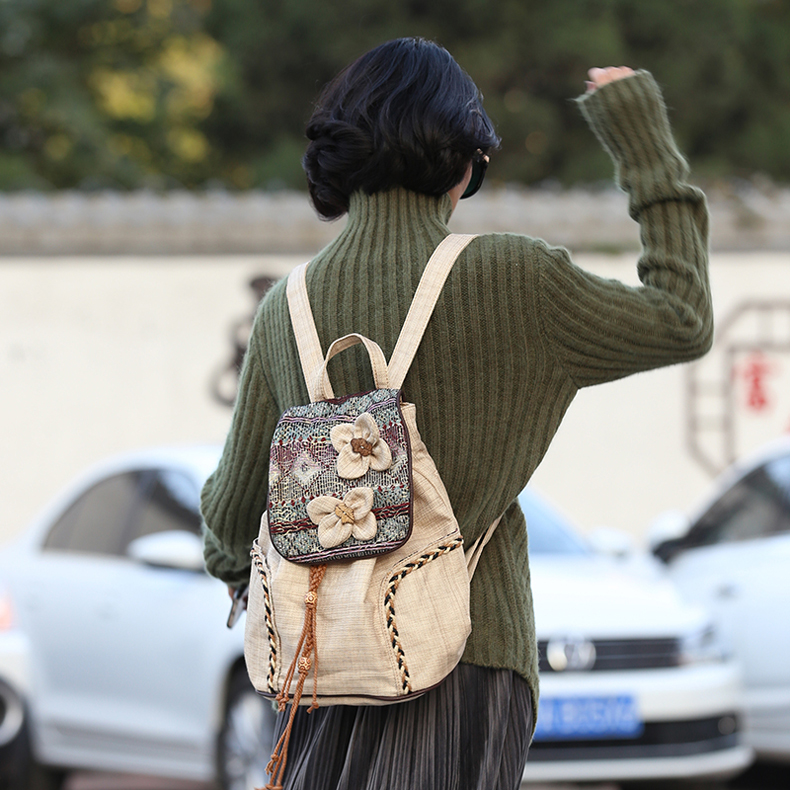 民族風手工編織復(fù)古雙肩包