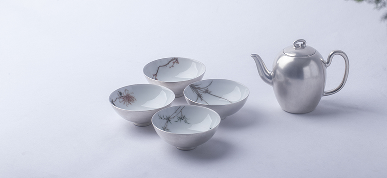 家佳樂文學梅蘭竹菊鎏銀茶具套裝