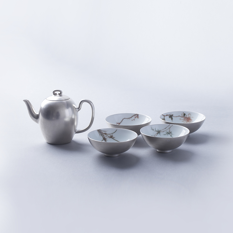 家佳樂文學梅蘭竹菊鎏銀茶具套裝