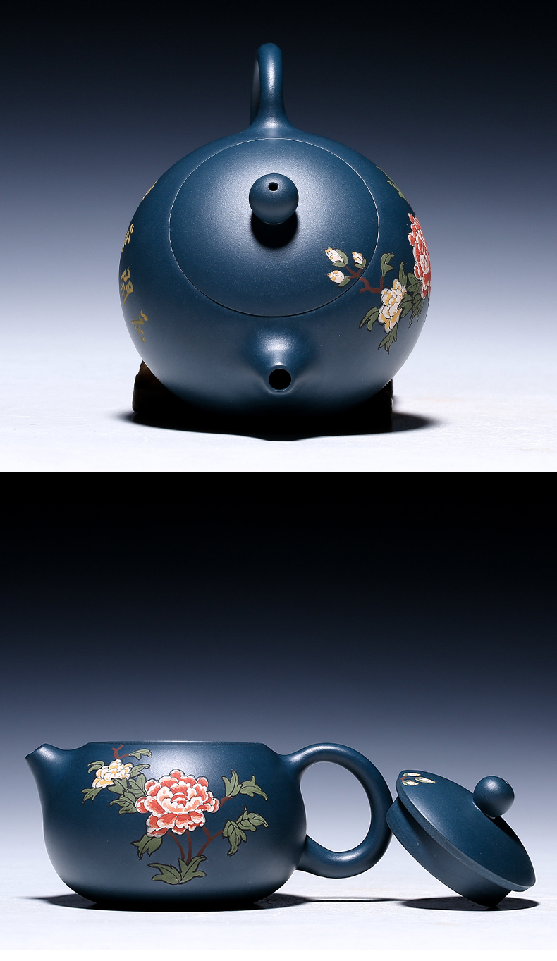 純手工紫砂壺，小巧琺瑯印花紫砂壺