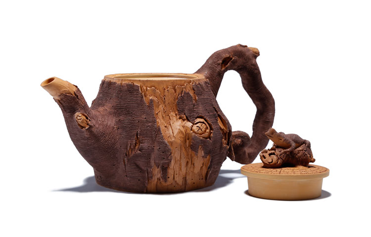 仿木外皮紫砂壺，創(chuàng)意木樁手工雕刻紫砂壺