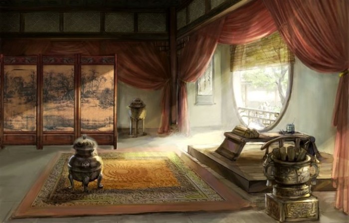 湖光月色插畫，景色秀麗手繪插畫