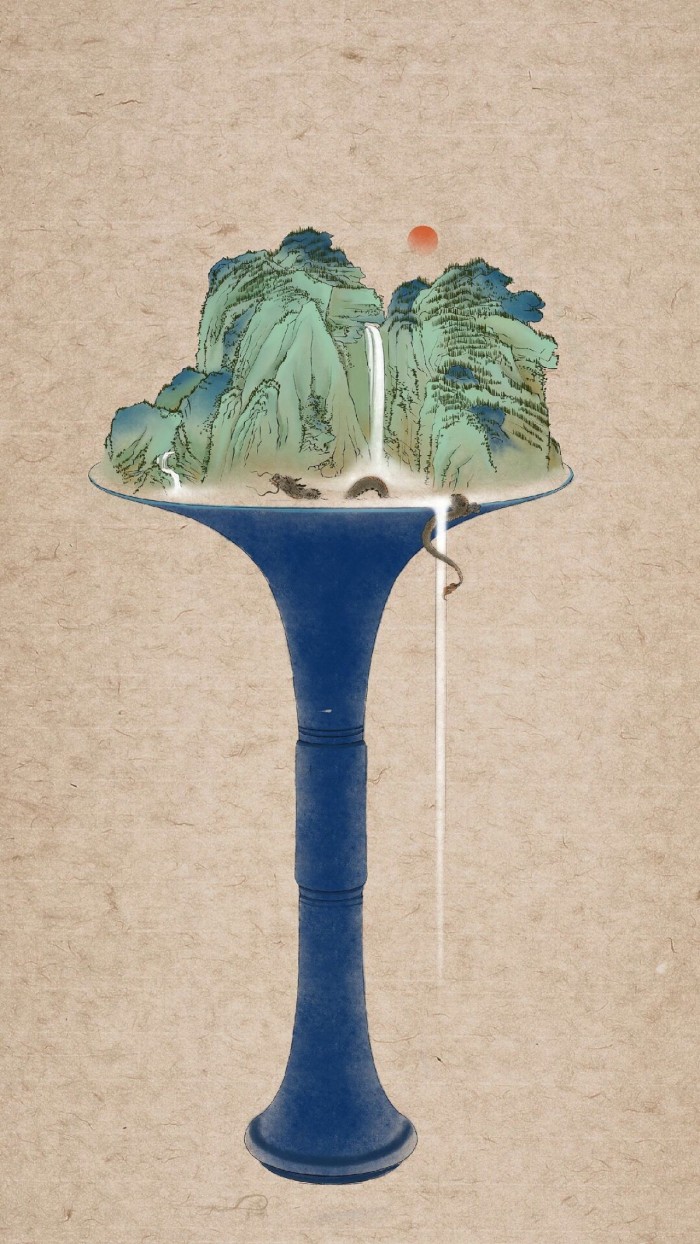 器具上的山河插畫，家佳樂文學創(chuàng)意手繪插畫