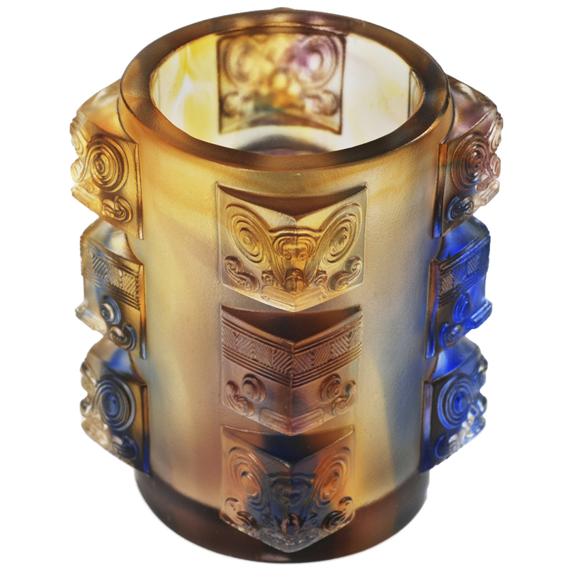 精美失蠟古琉筆筒，中國傳統(tǒng)手工琉璃筆筒