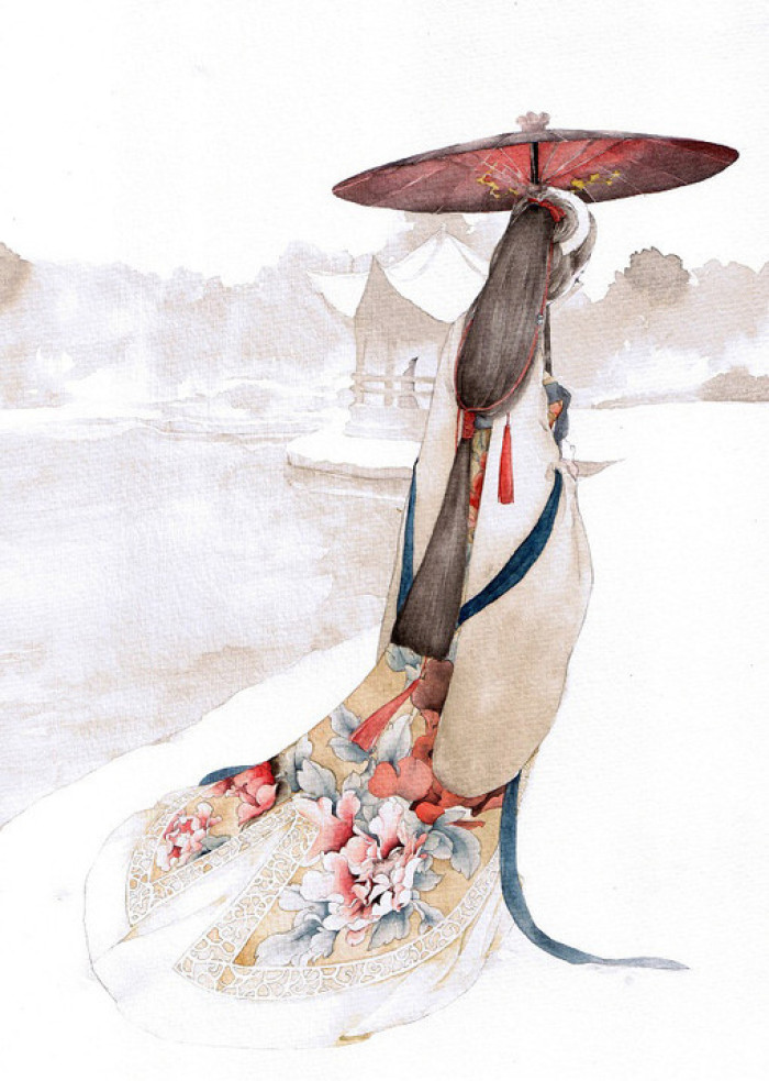 唯美人物插畫，詩意家佳樂文學手繪插畫