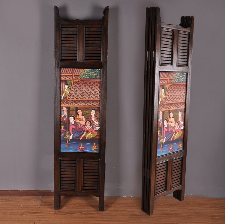 東南亞實(shí)木屏風(fēng)，手繪油畫屏風(fēng)