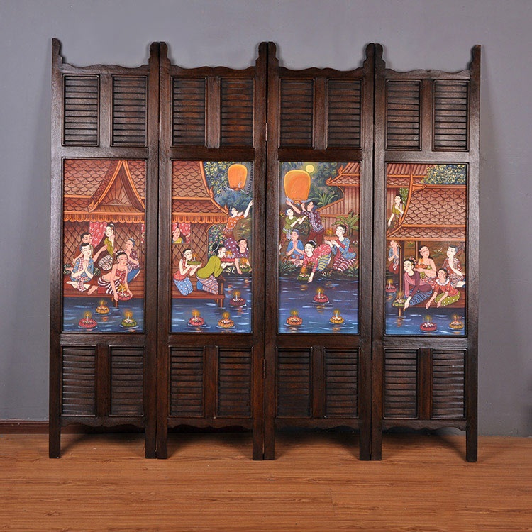 東南亞實(shí)木屏風(fēng)，手繪油畫屏風(fēng)