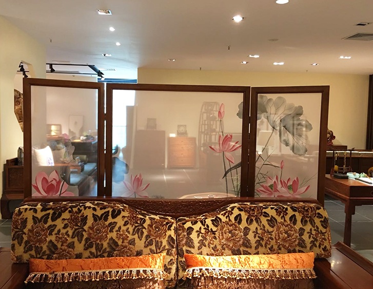 煙縷油布屏風(fēng)，簡約現(xiàn)代中式屏風(fēng)