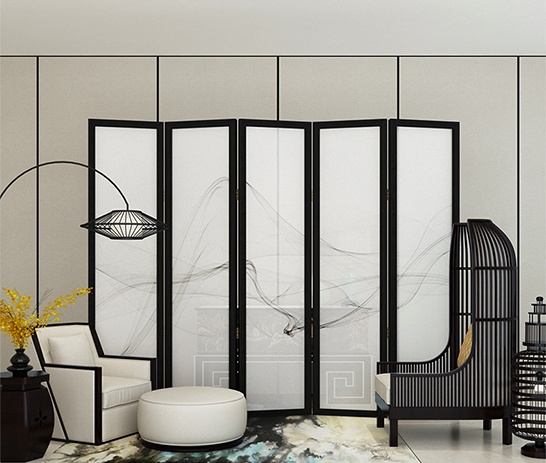煙縷油布屏風(fēng)，簡約現(xiàn)代中式屏風(fēng)