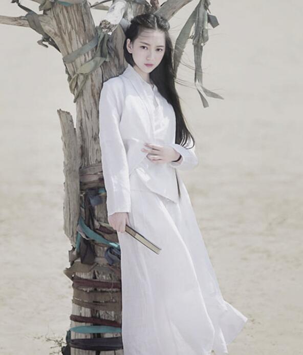 兩款復(fù)古亞麻民國風(fēng)漢服，白色簡約中式漢服