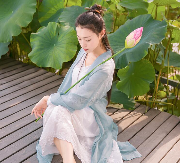 簡潔中式麻紗漢服，開衫披風(fēng)褙子漢服圖片