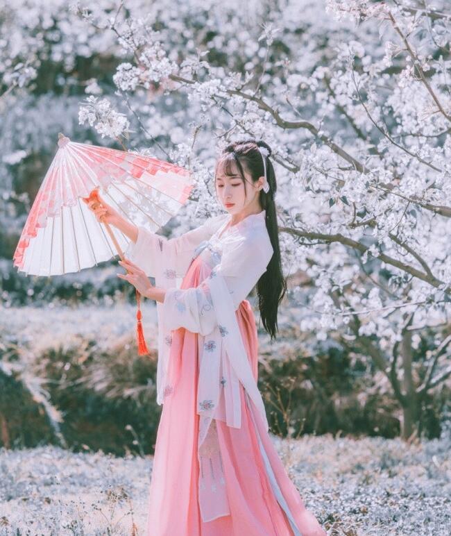 刺繡對(duì)襟齊胸襦裙，清新淡雅漢服