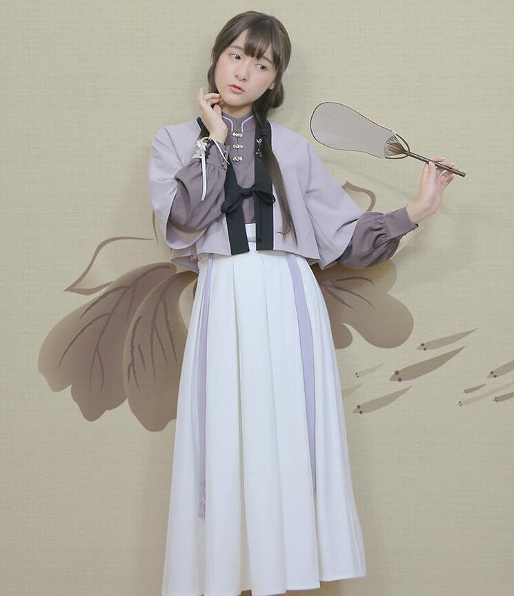 改良版清新唯美漢服，繡花褙子漢服圖片
