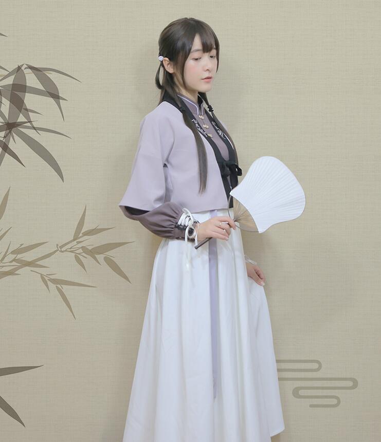 改良版清新唯美漢服，繡花褙子漢服圖片