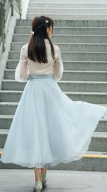 復(fù)古家佳樂文學(xué)廣袖長裙，雪紡清新淡雅漢服圖片