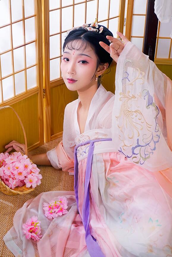 繡花印花齊胸襦裙，原創(chuàng)漢服美女圖片