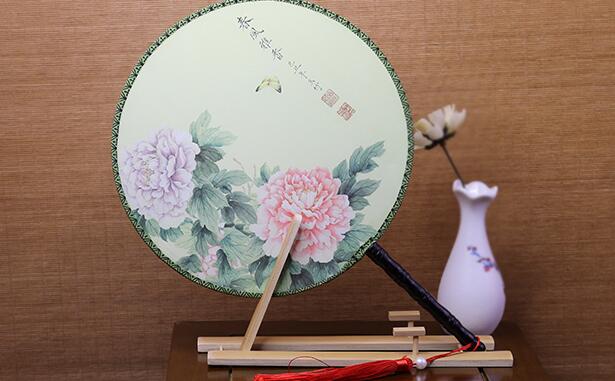 雙面印花團(tuán)扇，古典宮廷漢服扇子