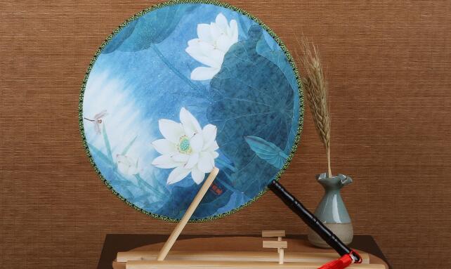 雙面印花團(tuán)扇，古典宮廷漢服扇子