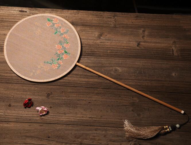 家佳樂文學(xué)手工古典團扇，漢服宮扇長柄手繪扇子