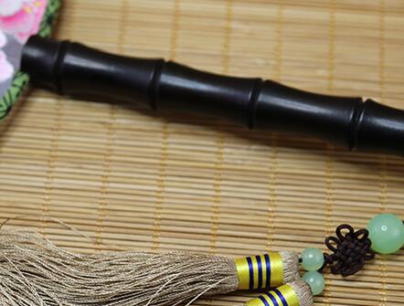 雙面真絲手工刺繡團(tuán)扇，古典黑檀木宮扇子