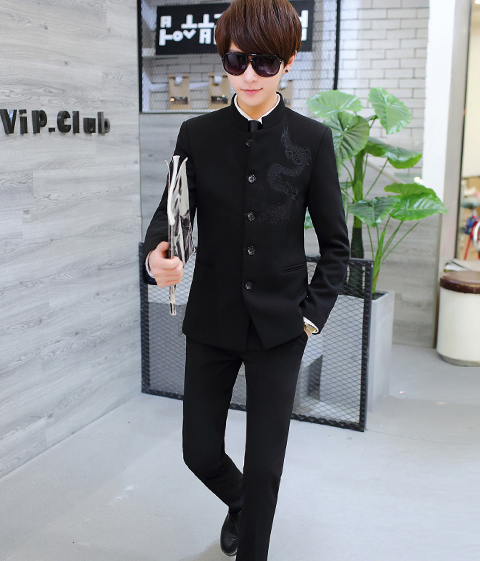 家佳樂文學(xué)繡龍中山裝，休閑時(shí)尚學(xué)生中山裝