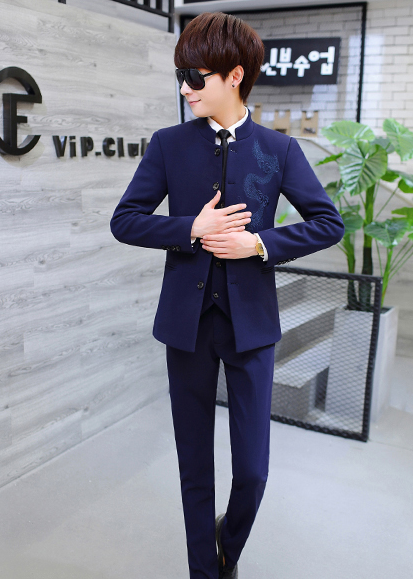 家佳樂文學(xué)繡龍中山裝，休閑時(shí)尚學(xué)生中山裝