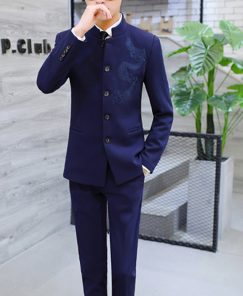 家佳樂文學(xué)繡龍中山裝，休閑時(shí)尚學(xué)生中山裝