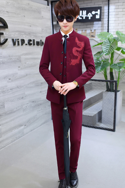 家佳樂文學(xué)繡龍中山裝，休閑時(shí)尚學(xué)生中山裝