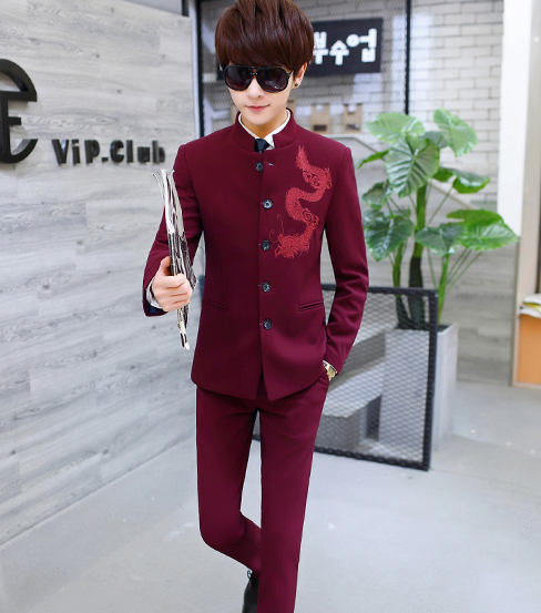 家佳樂文學(xué)繡龍中山裝，休閑時(shí)尚學(xué)生中山裝