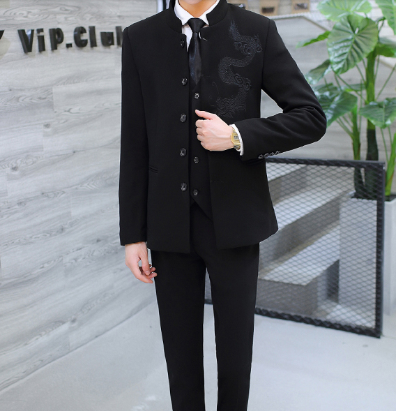 家佳樂文學(xué)繡龍中山裝，休閑時(shí)尚學(xué)生中山裝