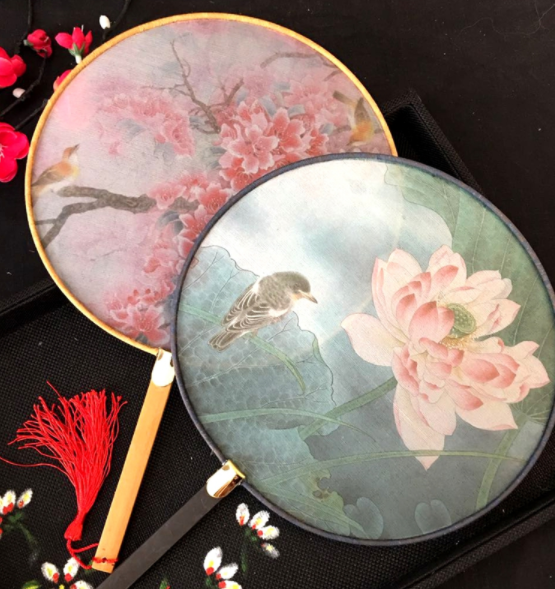 家佳樂文學(xué)復(fù)古仿竹團(tuán)扇，真絲半透明雙面團(tuán)扇圖片