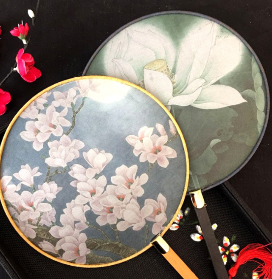 家佳樂文學(xué)復(fù)古仿竹團(tuán)扇，真絲半透明雙面團(tuán)扇圖片