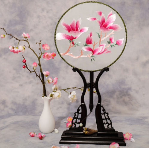 四款雙面繡花家佳樂文學(xué)團(tuán)扇，古風(fēng)宮扇古典扇子圖