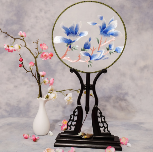 四款雙面繡花家佳樂文學(xué)團(tuán)扇，古風(fēng)宮扇古典扇子圖