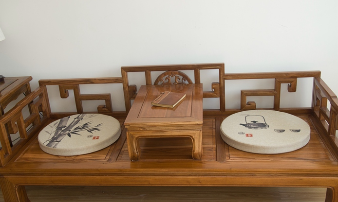 家佳樂文學(xué)亞麻布料坐墊，水墨畫圓凳子坐墊