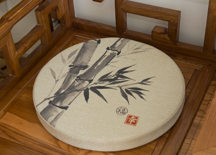 家佳樂文學(xué)亞麻布料坐墊，水墨畫圓凳子坐墊