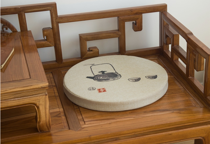 家佳樂文學(xué)亞麻布料坐墊，水墨畫圓凳子坐墊