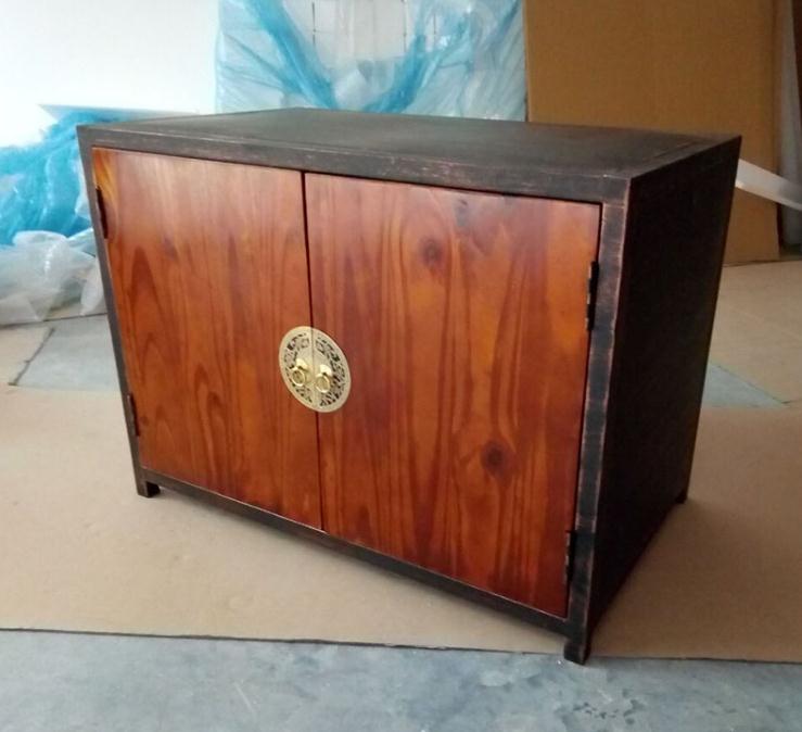 復古鐵藝實木床頭柜儲物柜子