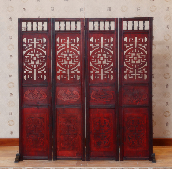 仿古實(shí)木中式屏風(fēng)，復(fù)古玄關(guān)屏風(fēng)隔斷