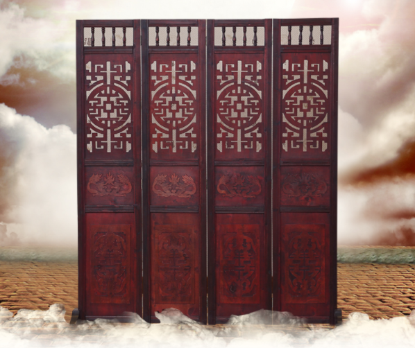 仿古實(shí)木中式屏風(fēng)，復(fù)古玄關(guān)屏風(fēng)隔斷