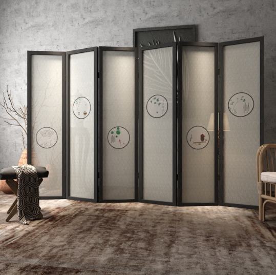 新中式隔斷折屏，玄關(guān)半透紗折疊雙面屏風(fēng)