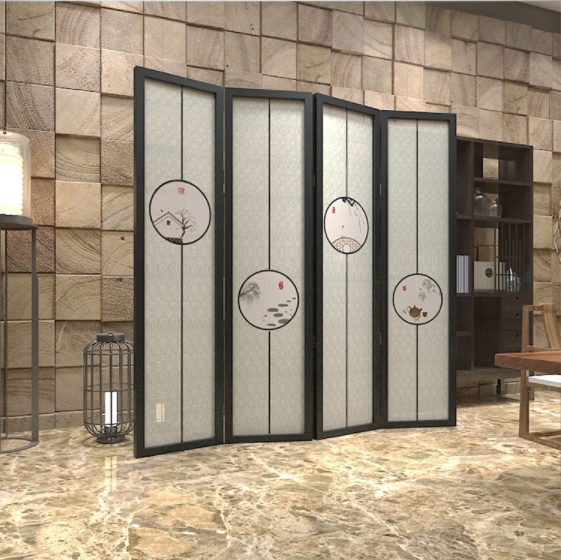 新中式隔斷折屏，玄關(guān)半透紗折疊雙面屏風(fēng)