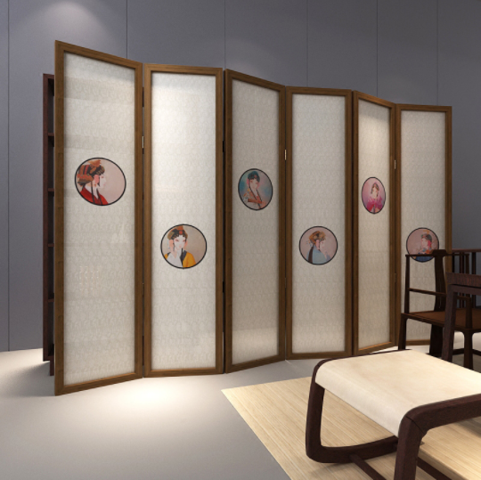 新中式隔斷折屏，玄關(guān)半透紗折疊雙面屏風(fēng)