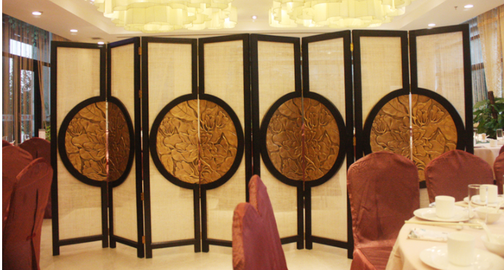 明清家具隔斷裝飾屏風，新古典圓花影4扇屏風