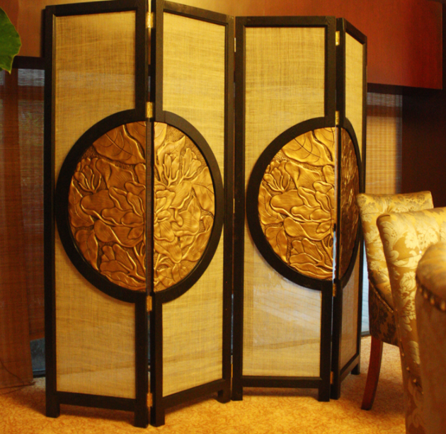 明清家具隔斷裝飾屏風，新古典圓花影4扇屏風