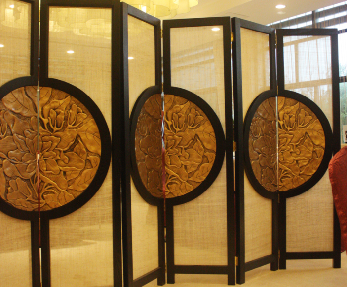 明清家具隔斷裝飾屏風，新古典圓花影4扇屏風