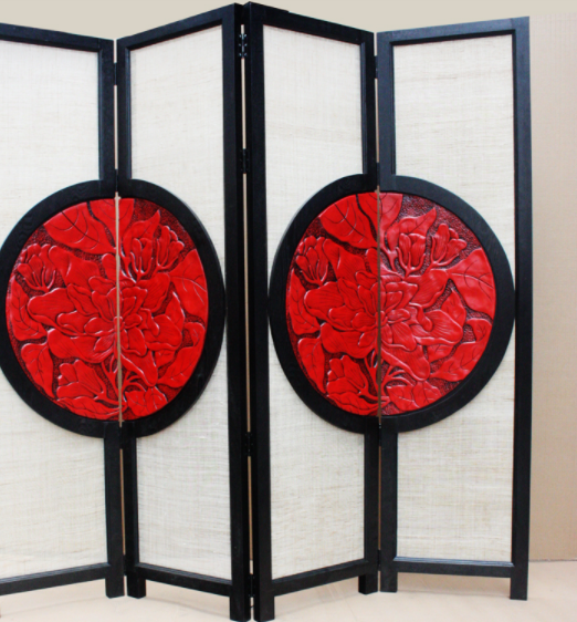 明清家具隔斷裝飾屏風，新古典圓花影4扇屏風