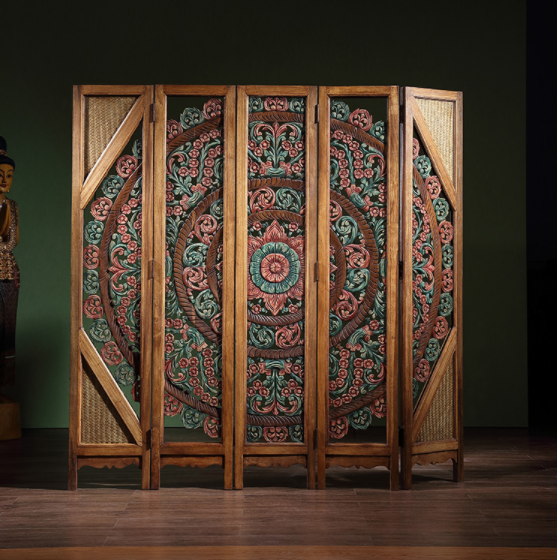 中式復古實木隔斷屏風，彩繪木質(zhì)手工雕花屏風