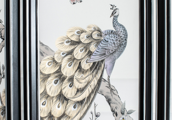 新古典實(shí)木手繪孔雀隔斷屏風(fēng)